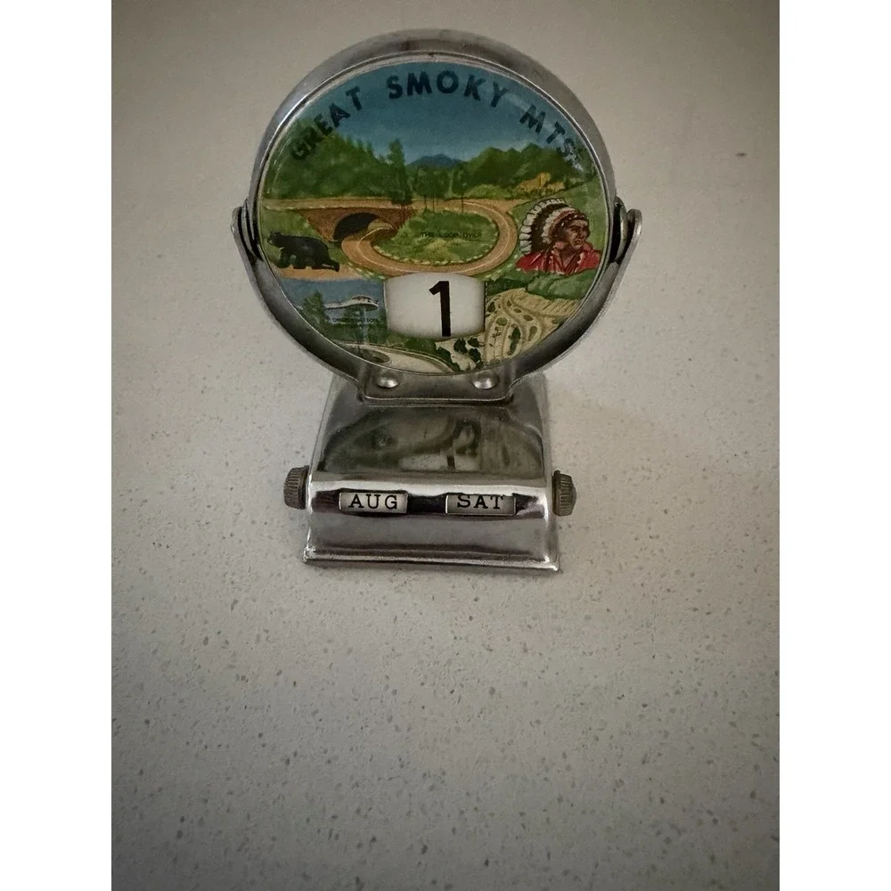 Vintage Great Smokey Mountains Chrome Perpetual Flip Desk Top Calendar 3